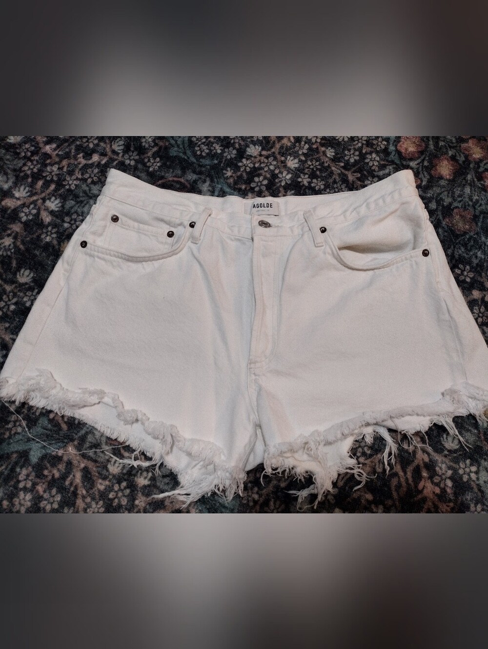 Agolde Parker White Raw Hem Denim Cutoff Shorts